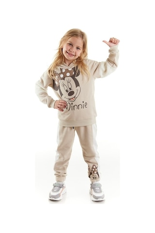 Minnie Mouse Lisanslı Kız Çocuk Eşofman Takım Bej