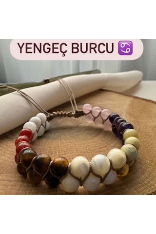 Yengeç Burcu Çift Sıra Makrome Doğal Taş Bileklik Çok Renkli
