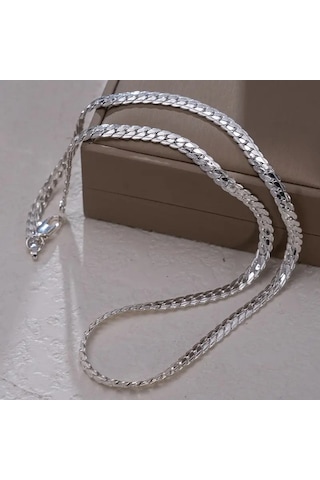 Silver Ezme Yassı Yılan Çelik Unisex Kolye 65cm Gümüş