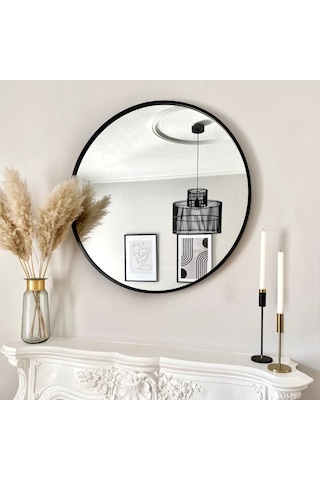 Flora Roma Yuvarlak Duvar Aynası (KOYU ANTRASİT) Siyah