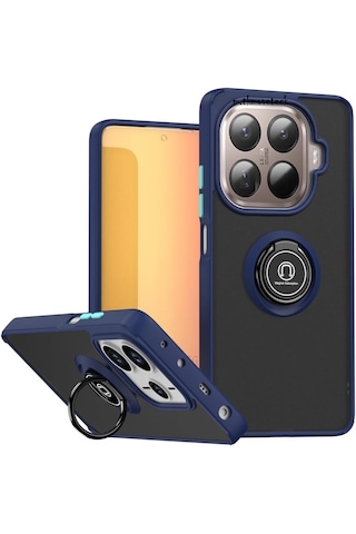 Xiaomi Mi 15t Pro Kılıf Mat Parmak Izi Yapmaz Renkli Tuşlu 360 Yüzüklü Standlı Military Sert Silikon Kapak Lacivert