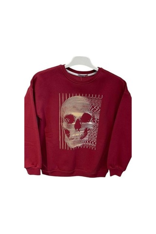 Cantoy Erkek Çocuk Önü Baskılı İçi Şardonlu Sweatshirt-15199 Bordo