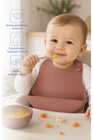 Babyjem Mini Silikon Mama Önlüğü Mocha