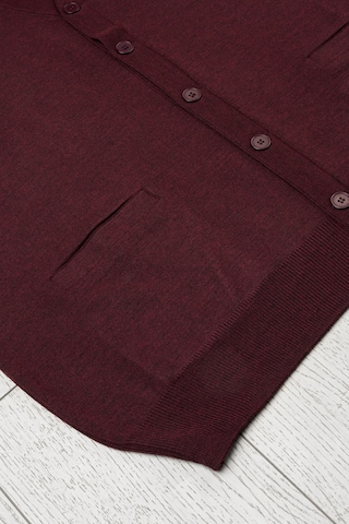Ön Cepli V Yaka Battal Büyük Boy Düğmeli Yünlü Triko Hırka Bordo