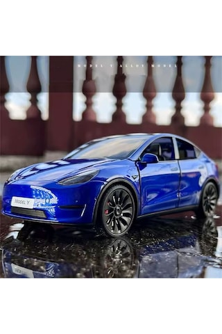 Tesla Model Y Diecast Model Araba 1:24 Diecast Döküm Tesla Yeni Model Sesli Işıklı Şarj İstasyonlu
