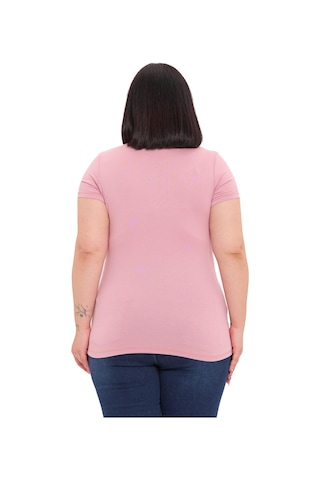 Disentis Büyük Beden Bisiklet Yaka Kısa Kollu Viskon Pembe Body Pembe