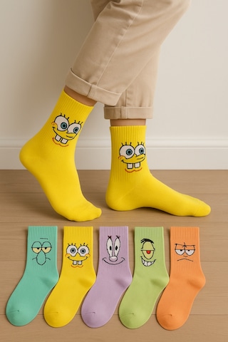 Worthy Socks Unisex Desenli Kolej Çorap Seti 5'li Paket Renkli