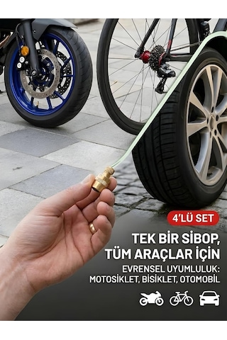 Tr 4'lü Lastik Basınç Ölçerli Sibop Bisiklet Araba Motosiklet Tekerlek Hava Ölçer 2.4 Bar 35 Psı Set