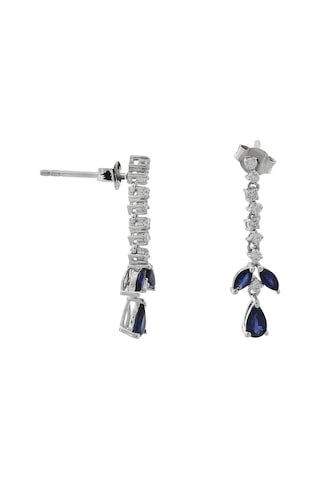 Doğal Safir Taşlı Sallantılı Pırlanta Küpe Sarı