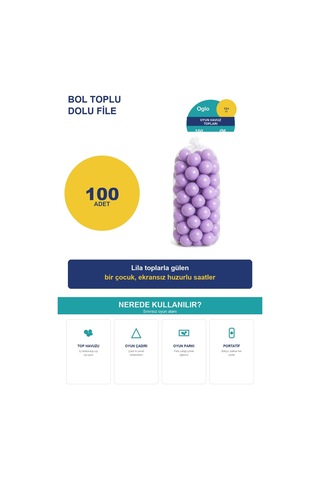 Lila Havuz Topu 100 Adet Yumuşak Oyun Havuzu Topları, Filede 1+ Yaş