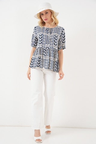 Kadın Desenli Kısa Kol Bluz 969 - İndigo Indigo