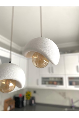 Caka Tepsili 3 Lü Sarkıt Avize Rustik E27 Modern Avize Beton Görünüm Bohem Rustik Ampul Hediyeli Eskitme - Gold