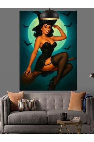 Tatlı Cadı Kadın Seksi Poz Retro Dekoratif Kanvas - Mdf Ahşap Tablo