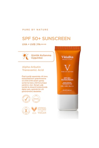 Vidalita Beauty & Care Alpha-Arbutin & Tranexamic Acid Güneş Koruyucu Krem SPF50+ 50 ML
