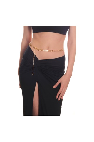 Kadın Altın Renk Lak Kaplama Geometrik Parçalı Ayarlanabilir Bel Zinciri Altın