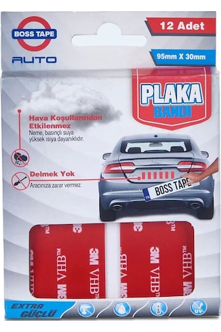 Boss Tape 0134 Çift Taraflı Oto Plaka Montaj Bandı 95mmx30mm 12li Blister