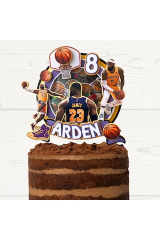Basketbol Temalı Erkek Çocuk Doğum Günü İsme Özel 3d Pasta Süsü Cake Topper Çocuk