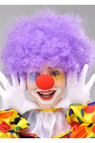 Mor Renk Kıvırcık Afro Bonus Peruk Takma Saç Ve Kırmızı Burun Seti Çok Renkli