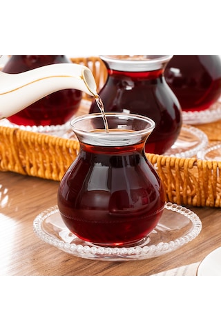 Perotti Mercan 12 Parça Cam Çay Takımı 210ml Çay Seti Şeffaf