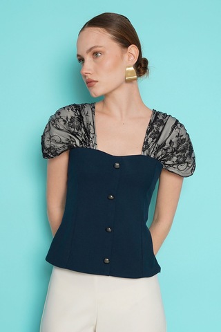 Verymoda Omuz Dantel Detaylı Kayık Yaka Bluz D2994 Lacivert