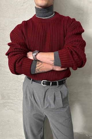 Erkek Fitilli Örme Oversize Kazak Bordo