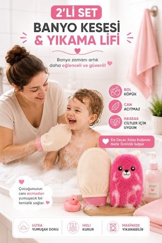 Banyo Duş Kesesi ve Duş Lifi Baby Banyo Keyfi 2li Set