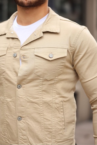 Koyu Haki Erkek Kot Ceket Bej