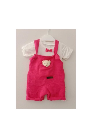 Canini Ayıcıklı Kız-erkek Keten Salopet 2li Takım Baby&kıds 6-9-12 Ay Pembe Pembe