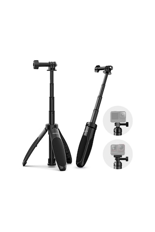 Springsun Telesın S1-mnp-01 Spor Kamera İçin 2'li 1 Ayaklı Tripod - 40cm Maksimum Uzunluk, Alüminyum, Siyah - Vlog Ve Canlı Yayın İçin Sabit Tutucu