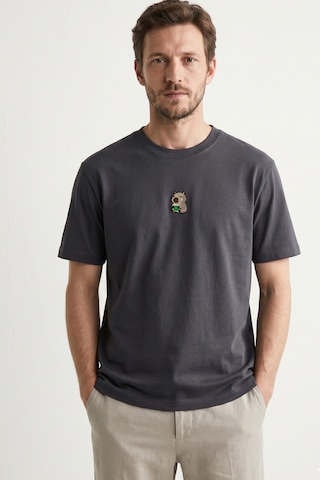 Elemge %100 Pamuk Compact Penye Süprem Kapipara Nakışlı Trend Fit Erkek Tok Kumaş T-shirt Rahat Kesim Antrasit