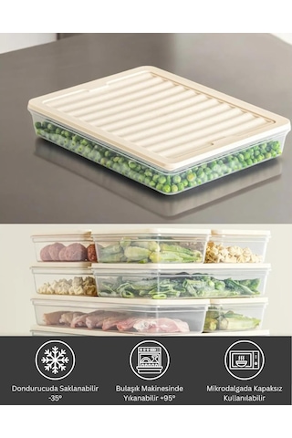 Bigmate Bgmt2525 4'lü Şeffaf Saklama Kabı 4x2,5 Lt Mikrodalga Buzdolabı Ve Dondurucu Uyumlu Düzenleyici Krem