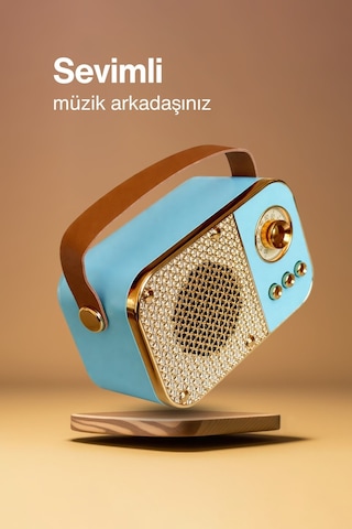 Nostaljik Bluetooth Hoparlör Bluetooth 5.2 Usb & Tf Kart Destekli Led Taşınabilir Speaker Mavi