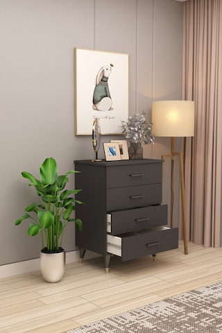 Asra Trend 4 Çekmeceli Şifonyer ŞF-01 %100 MDF Modern Depolama Ünitesi Antrasit