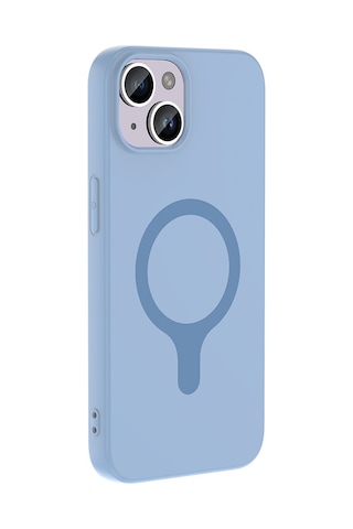 Maks Technology iPhone Uyumlu 14 Kılıf M-safe Şarj Özellikli Mkst Aris Silikon Kapak - Baby Blue
