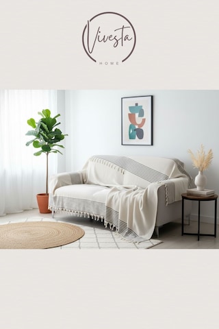 Pamuklu Koltuk Örtüsü 180 210 Cm Leke Tutmaz, Dayanıklı, Modern Tasarım Krem