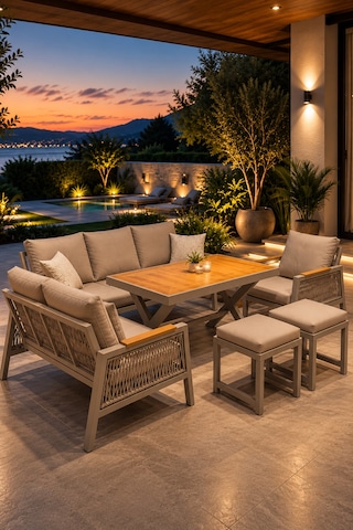 Garden Serisi Balkon Takımı, 3-2-1 Cappuccino Bahçe Takımı, 3'lü Koltuk 70x180, 2'li Koltuk 70x150, Tekli Koltuk 70x70, Masa 70x110, 2 Puf Cappuccino Garden Serisi Balkon Takımı, 3-2-1 Cappuccino Bahçe Takımı, 3'lü Koltuk 70x180, 2'li Koltuk 70x150, Tekli Koltuk 70x70, Masa 70x110, 2 Puf Cappuccino