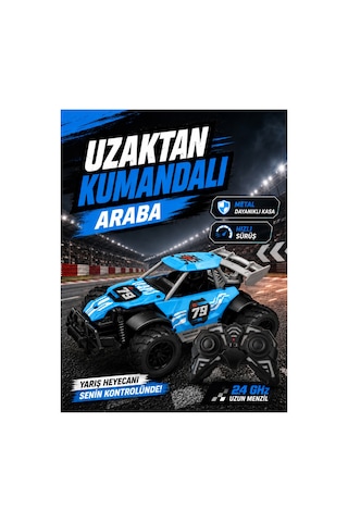 Metal Kasa 1:22 Ölçek Uzaktan Kumandalı Yarış Arabası 2.4 Ghz Uzun Menzilli - Hızlı Sürüş - Darbeye Dayanıklı Kasa - Şarj Edilebilir Pilli Mavi