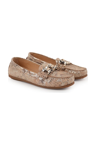 Libero Kadın Günlük Ayakkabı Hakiki Deri Yılan Desenli Metal Zincir Aksesuarlı Esnek Termo Taban Makosen L031.26109415 Gold