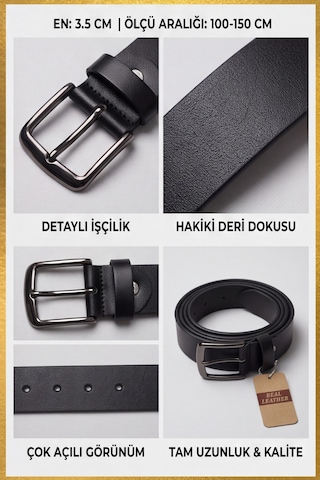 Atlas Premium - %100 Hakiki Deri Klasik Erkek Kemer 3.5 Cm En Siyah