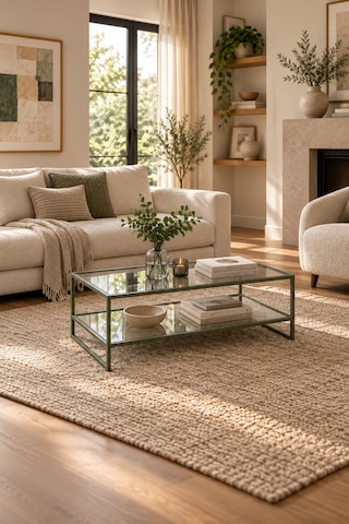Teknor Şeffaf Camlı Yeşil Orta Sehpa Çift Raflı Modern Tasarım 90 50 46 Cm