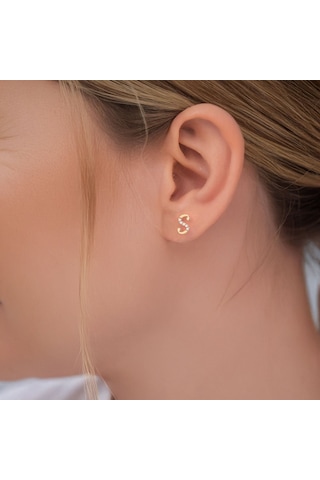 İndigo Takı Minik Harf Rose Gümüş Küpe Rose Gold