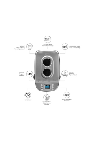 Karaca Bake XL Ekmek Reçel Yoğurt Yapma Makinesi 1500 G + 45 Tarifli Kitapçık