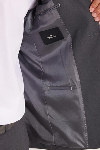 Tudors Erkek Slim Fit Mono Yaka Likralı Esnek Kumaş Füme Takım Elbise-33906 Füme