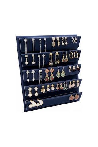 Süet Kumaş 20/16 Cm Lacivert Renk Ayaklı Küpe Standı