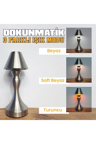 Upway Sarjlı Ayarlanabilir Işıklı 3 Modlu Retro Silver Metal Dokunmatik Fonksiyonel Masa Lambası Gümüş