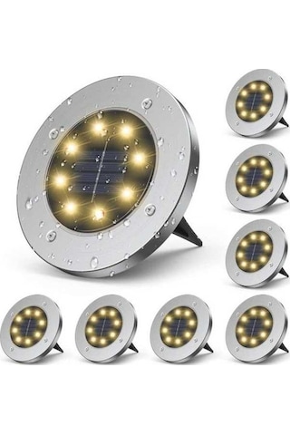 Trendooze Güneş Enerjili Renkli Gömme Aydınlatma - 8 Adet Sıcak Işık, Paslanmaz Çelik