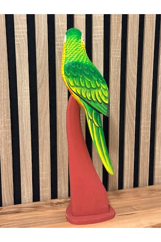 El Yapımı Ahşap Papağan Heykeli Kütük Üzeri El Oyması & El Boyaması Dekor 45 Cm Özel Üretim Myk Hediye Ve Sanat