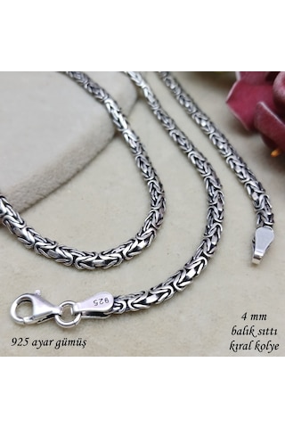 925 Ayar Gümüş Yassı Balık Sırtı Kral Zincir Kolye 4 Mm