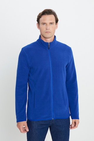 AC&Co / Altınyıldız Classics 4A5221100014SKS3XL Standart Fit Fermuarlı Bato Yaka Polar Erkek Ceket Saks Mavisi