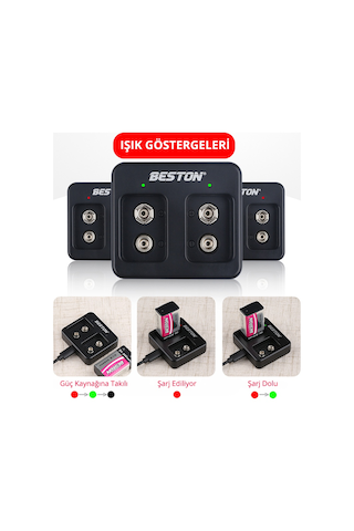 Beston M7005 Siyah 2 x 9V Pil Şarj Cihazı